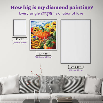 Diamond Painting Pumpkins & Sunflowers 22" x 25" (55.8cm x 63.7cm) / Square with 64 Colors including 2 ABs and 4 Fairy Dust Diamonds / 57,344