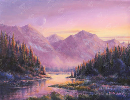 Diamond Painting Purple Mountain Majesty 17" x 13" (42.6cm x 32.8cm) / Round with 47 Colors including 1 AB and 3 Fairy Dust Diamonds / 17,784