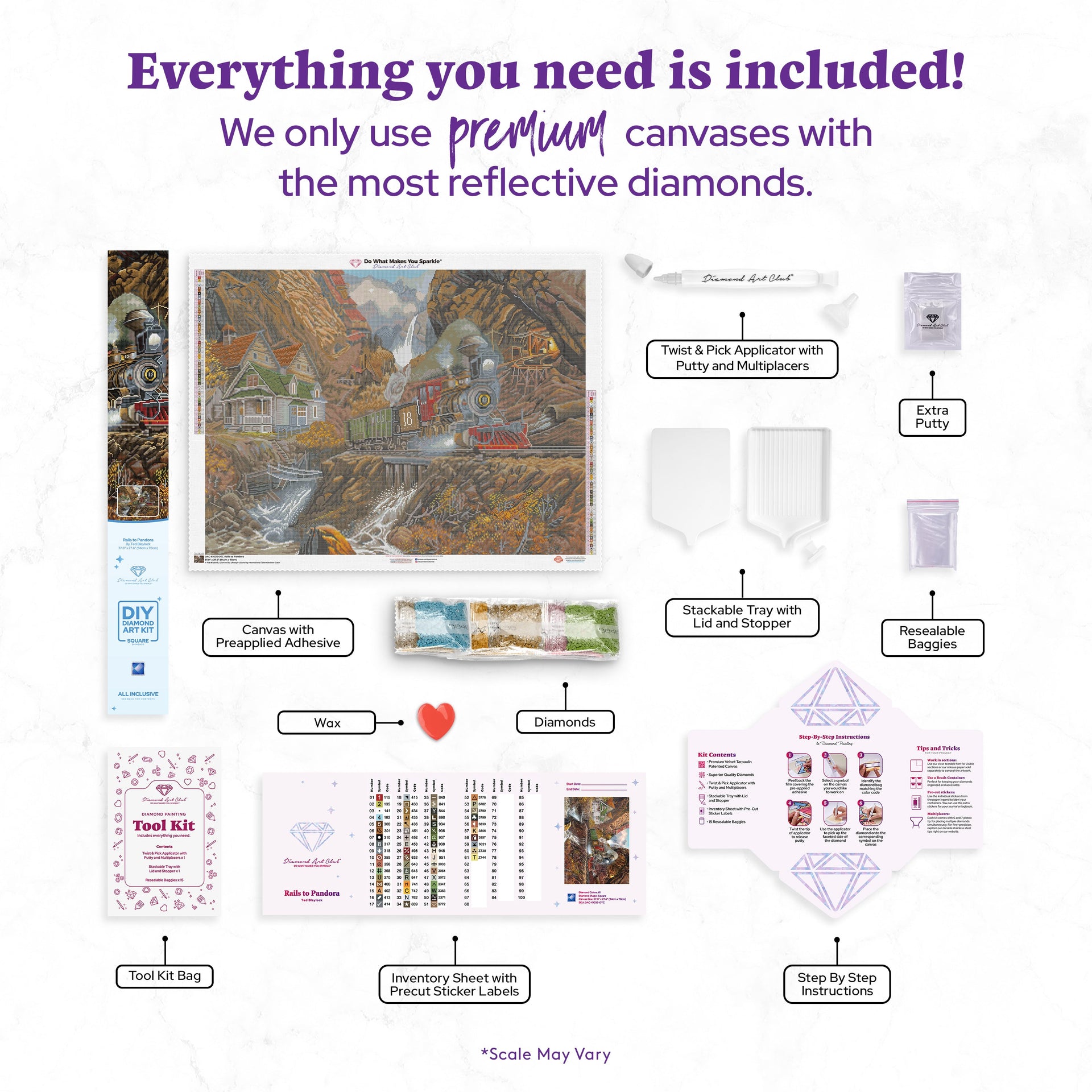 Diamond Painting Rails to Pandora 37" x 27.6" (94cm x 70cm) / Square with 61 Colors including 3 ABs and 2 Fairy Dust Diamonds / 105,937