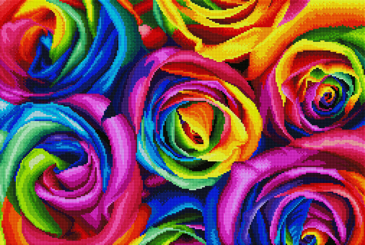 Diamond Painting Rainbow Roses 25" x 17" (64cm x 43cm) / Square With 60 Colors Including 4 ABs / 43,010