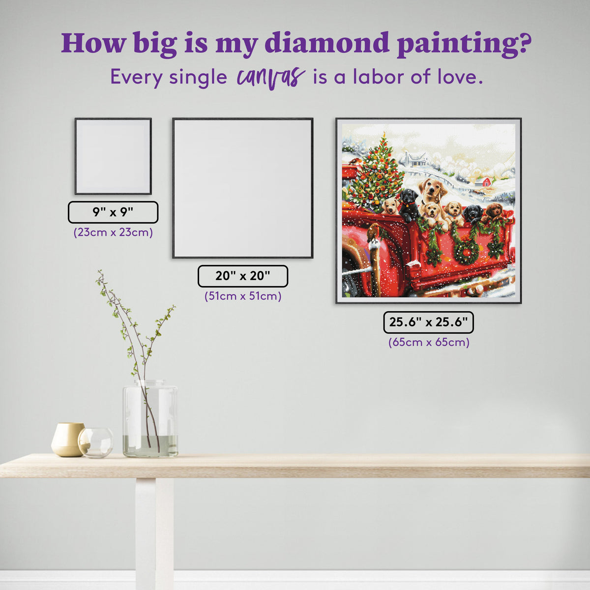 Diamond Painting Red Truck and Labradors 25.6" x 25.6" (65cm x 65cm) / Square with 51 Colors including 2 ABs and 2 Fairy Dust Diamonds / 68,121