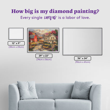 Diamond Painting Relaxing on the Farm 29" x 22″ (74cm x 56cm) / Round with 64 Colors including 4 ABs / 52,536