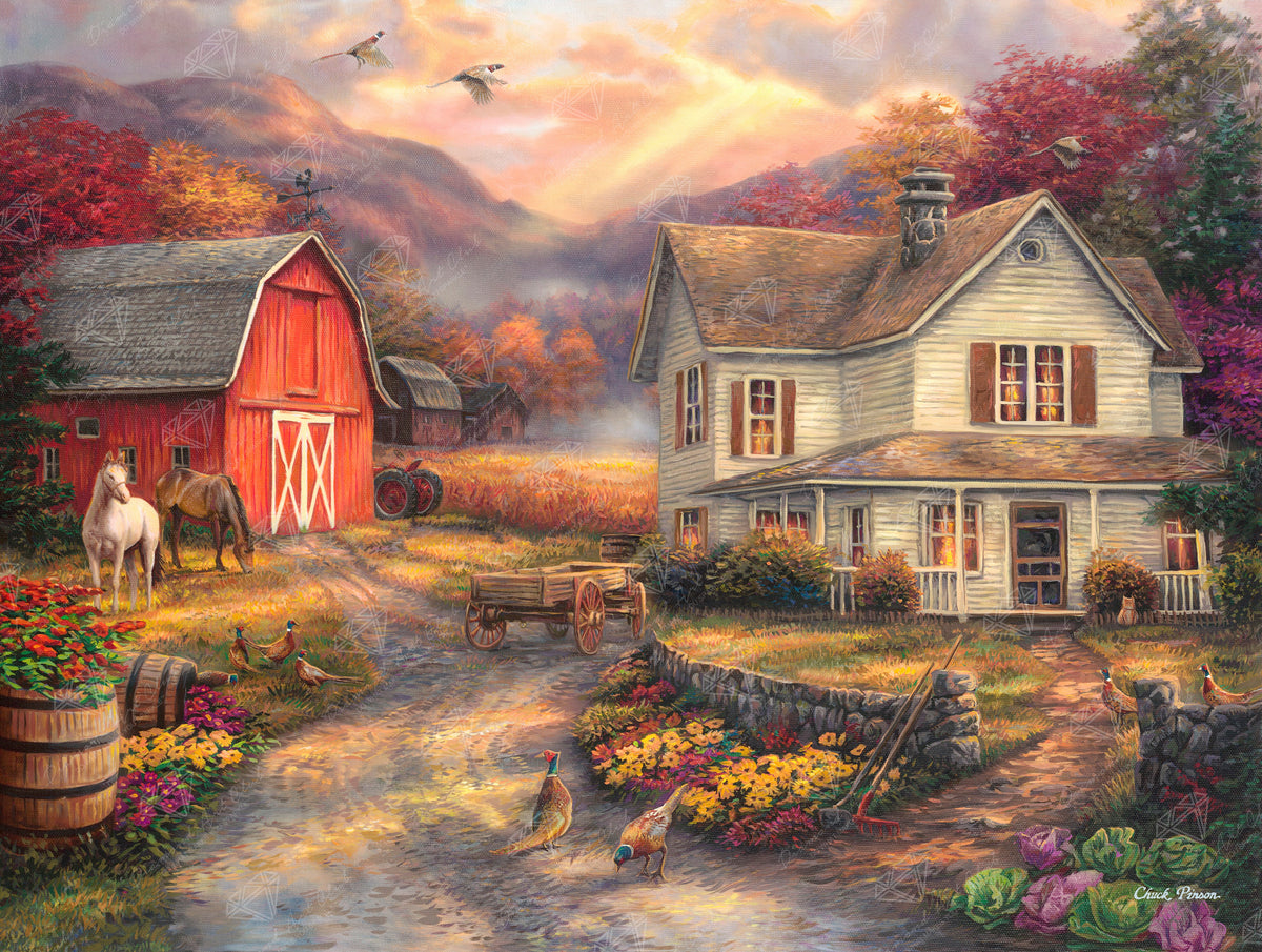 Diamond Painting Relaxing on the Farm 29" x 22″ (74cm x 56cm) / Round with 64 Colors including 4 ABs / 52,536