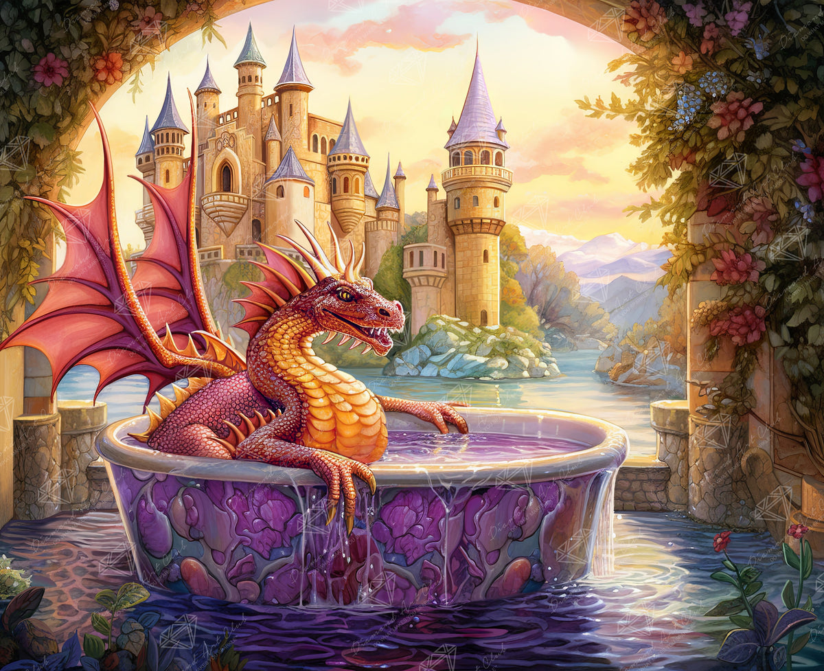 Diamond Painting Relaxing Royal Dragon 33.9" x 27.6" (85.9cm x 69.9cm) / Square with 97 Colors including 3 ABs and 5 Fairy Dust Diamonds / 96,945