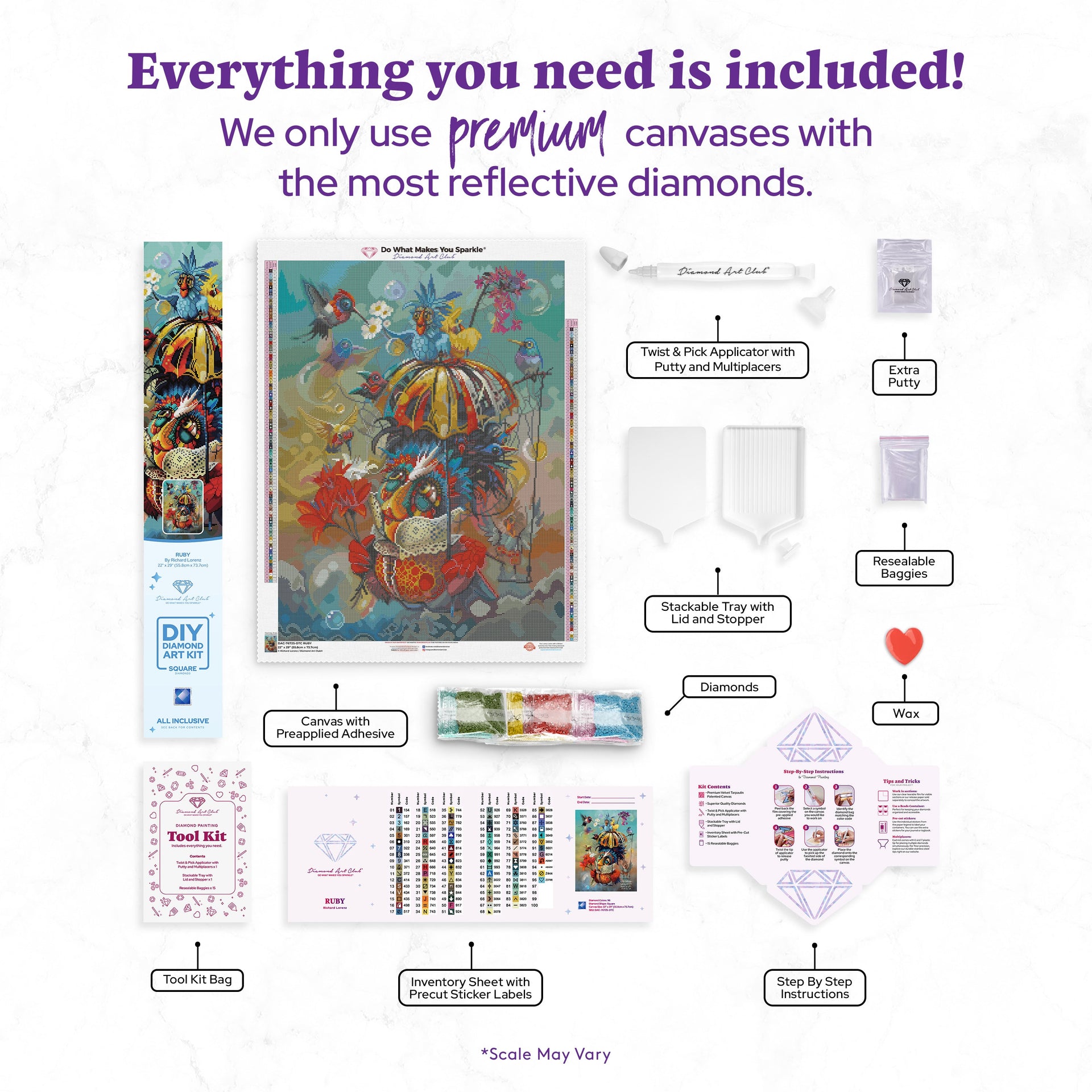 Diamond Painting RUBY 22" x 29" (55.8cm x 73.7cm) / Square with 96 Colors including 2 ABs and 2 Fairy Dust Diamonds / 66,304