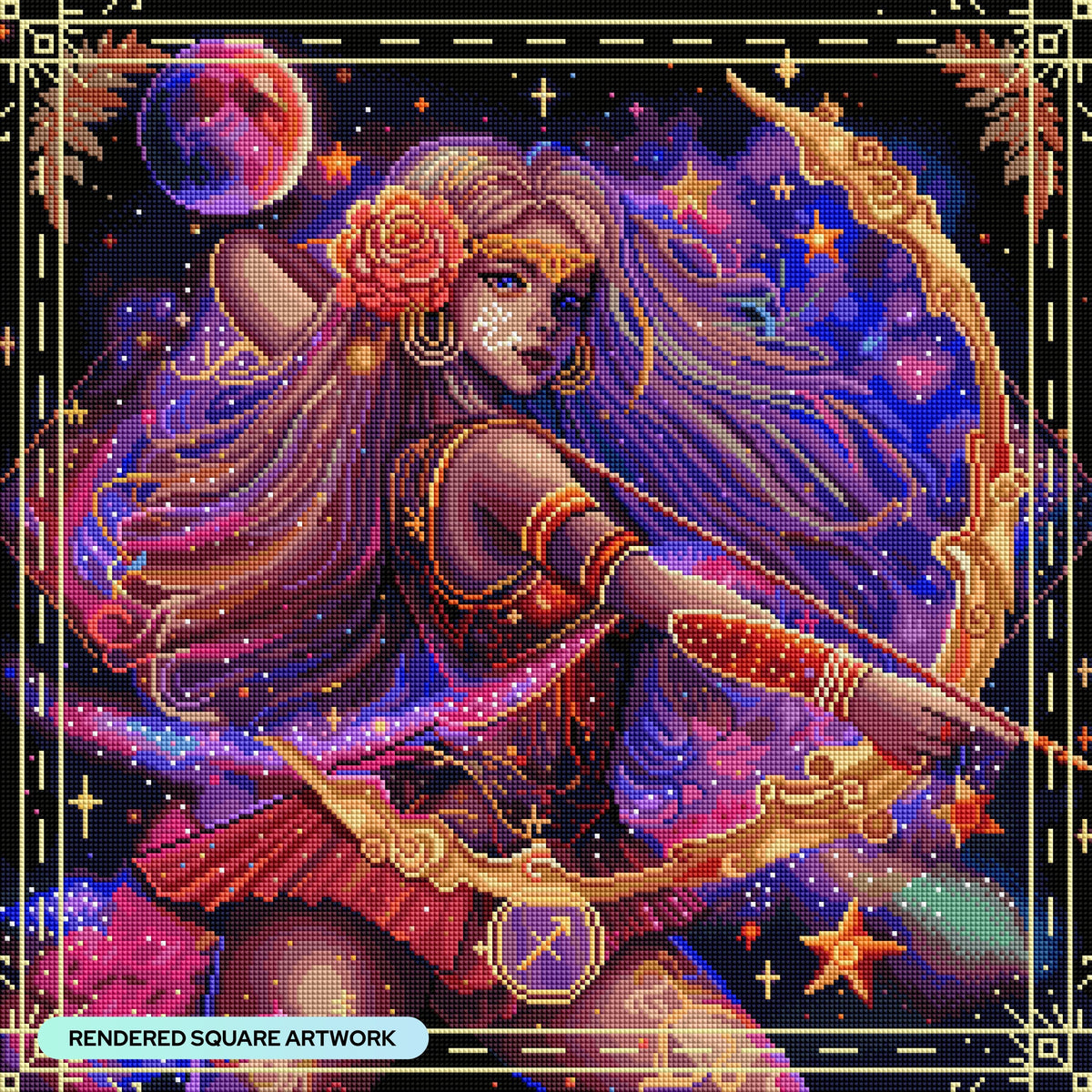 Diamond Painting Sagittarius 22" x 22" (55.8cm x 55.8cm) / Square with 58 Colors including 3 ABs, 1 Electro Diamonds, 1 Iridescent Diamonds, and 4 Fairy Dust Diamonds / 50,176