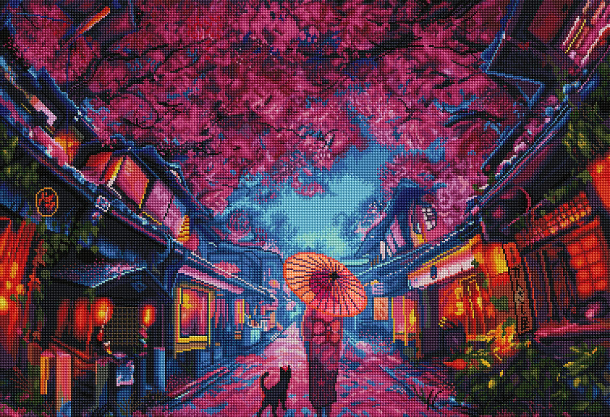 Diamond Painting Sakura Festival 37.4" x 25.6″ (95cm x 65cm) / Square with 45 Colors including 4 ABs / 97,265