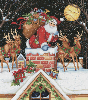 Diamond Painting Santa in Chimney 22" x 25″ (58cm x 64cm) / Square with 49 Colors including 4 ABs / 55,912