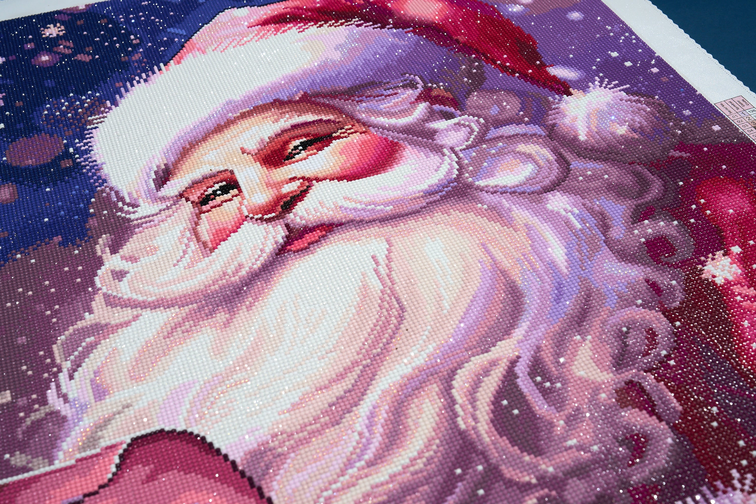 Christmas Santa Large paintings of Santa putting gifts under tree. We have added beautiful good diamond dust from Germany .