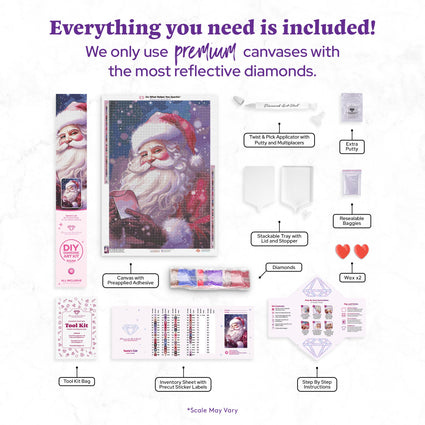 Diamond Painting Santa's List 22" x 32" (55.6cm x 80.9cm) / Round with 69 Colors including 2 ABs and 1 Fairy Dust Diamond / 59,388