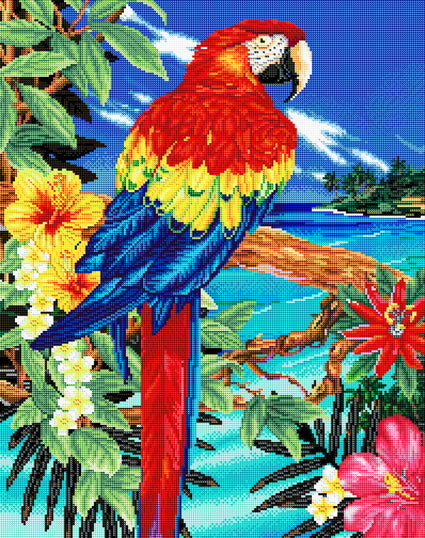 Diamond Painting Scarlet Macaw 22" x 28" (56cm x 71cm) / Round with 53 Colors including 6 ABs / 50,148