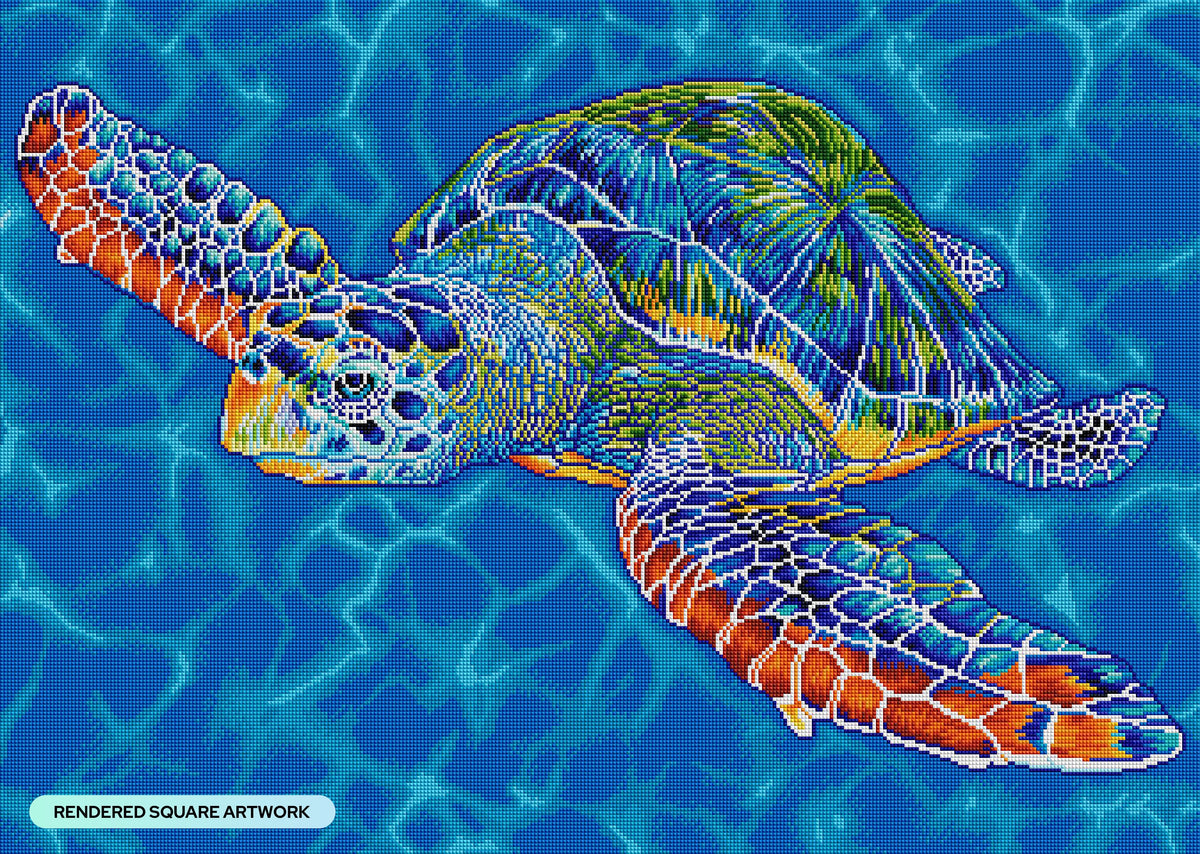 Diamond Painting Sea Turtle 33.5" x 23.6" (84cm x 60cm) / Square With 28 Colors Including 3 ABs and 1 Fairy Dust Diamonds / 80,880