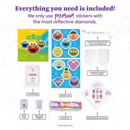 Diamond Painting Sesame Street™ Diamond Painting Stickers (10 pack) 7.9" x 7.9" (20cm x 20cm) / Round With 17 Colors Including 13 ABs and 1 Fairy Dust Diamond / 3,443