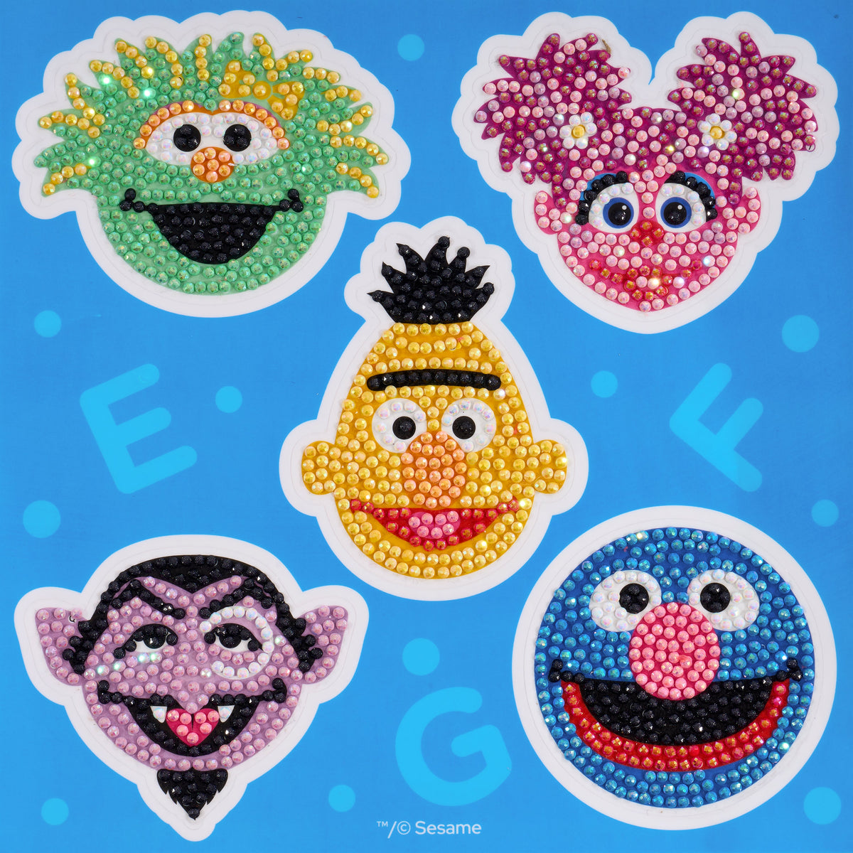 Diamond Painting Sesame Street™ Diamond Painting Stickers (10 pack) 7.9" x 7.9" (20cm x 20cm) / Round With 17 Colors Including 13 ABs and 1 Fairy Dust Diamond / 3,443