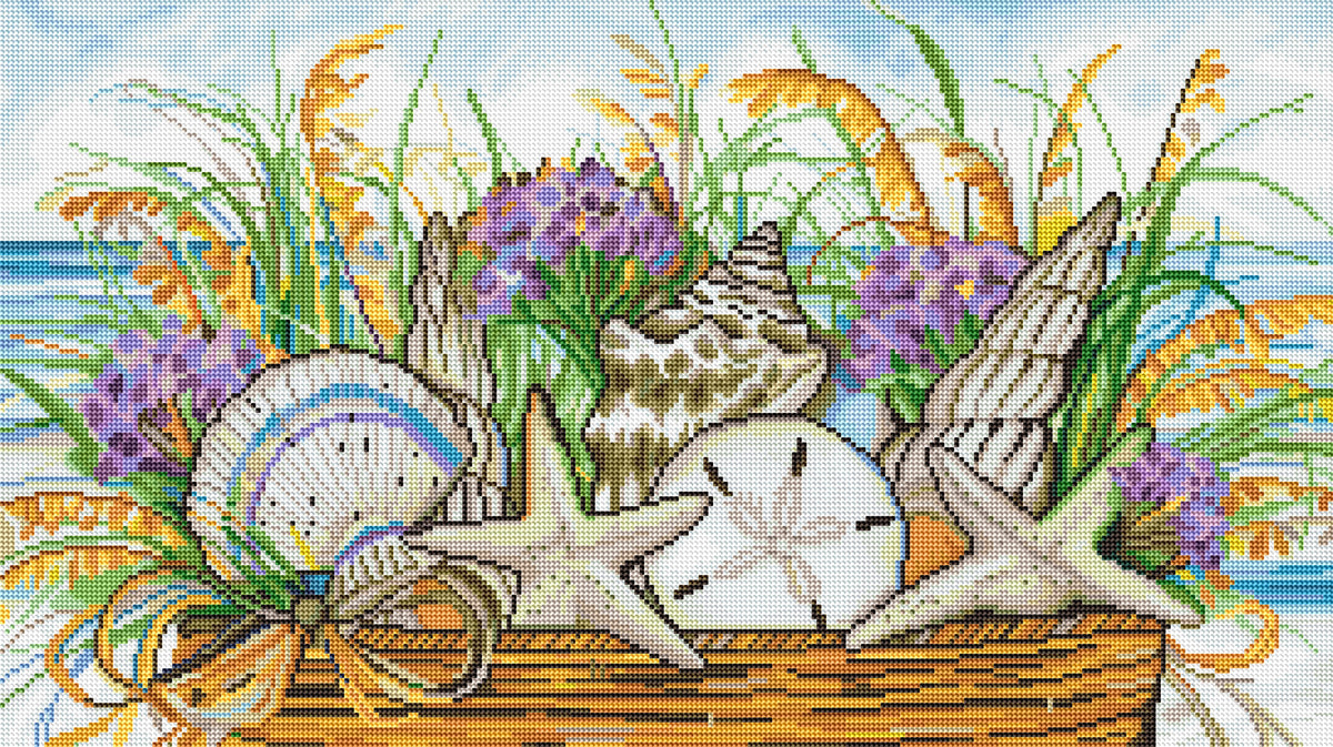 Diamond Painting Shell Basket 30" x 17" (76cm x 42.6cm) / Round With 46 Colors Including 1 ABs and 2 Fairy Dust Diamonds / 41,192