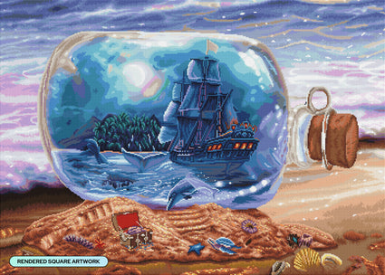 Diamond Painting Ship in a Bottle 38.6" x 27.6" (97.8cm x 69.9cm) / Square with 66 Colors including 2 ABs and 3 Fairy Dust Diamonds / 110,433