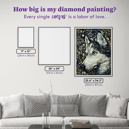 Diamond Painting Silver Husky Dog 25.6" x 34.3" (65cm x 87cm) / Square with 29 Colors including 2 ABs / 91,089