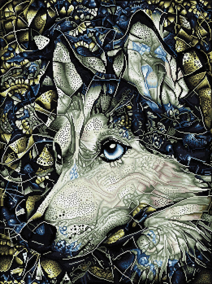 Diamond Painting Silver Husky Dog 25.6" x 34.3" (65cm x 87cm) / Square with 29 Colors including 2 ABs / 91,089