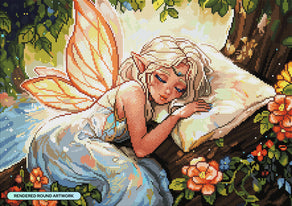 Diamond Painting Sleepy Fairy 24" x 17" (60.8cm x 42.9cm) / Round with 60 Colors including 1 AB and 7 Fairy Dust Diamonds / 34,476