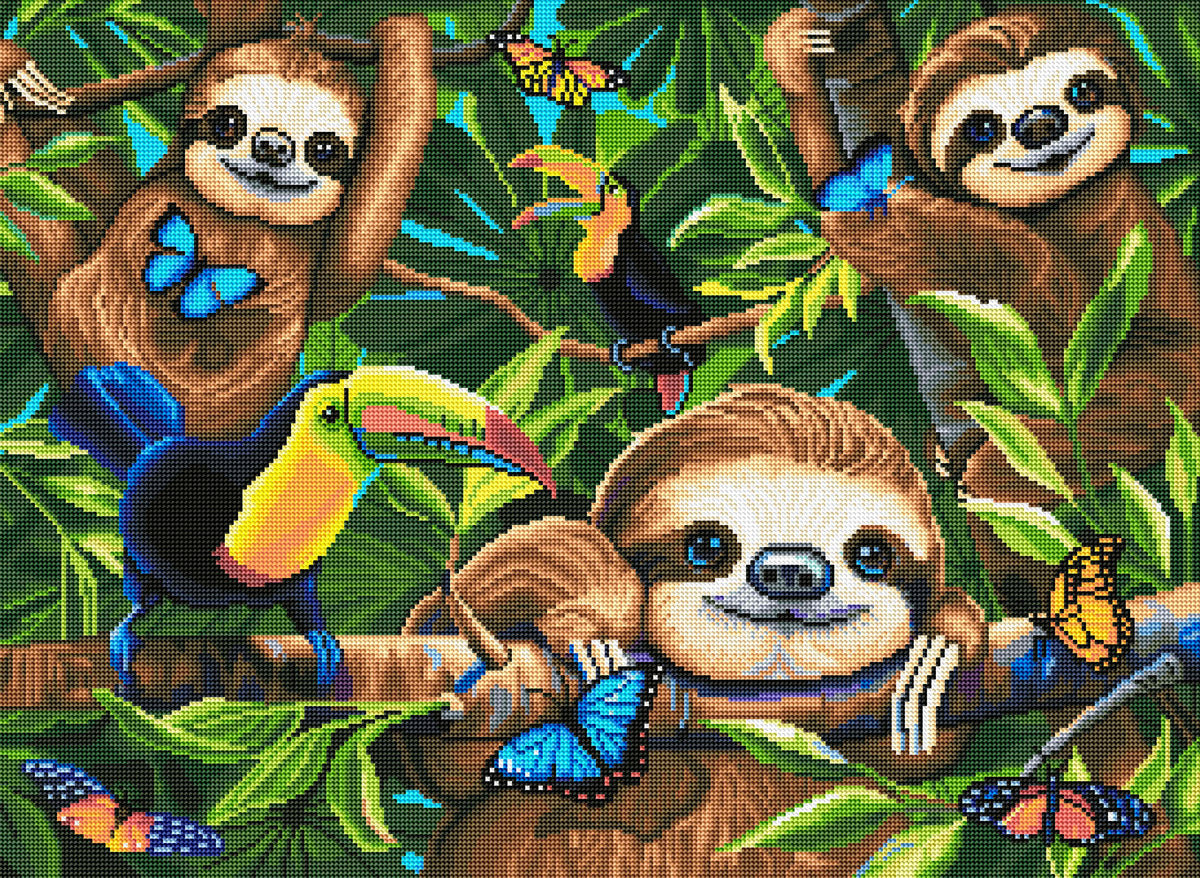 Diamond Painting Sloth Puzzle 30" x 22″ (76cm x 56cm) / Round with 49 Colors including 2 ABs / 54,128