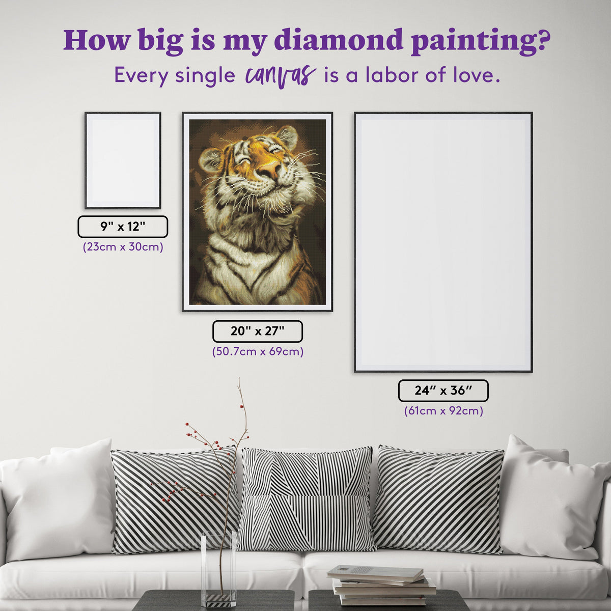 Diamond Painting Smiling Tiger 20" x 27" (50.7cm x 69cm) / Round with 37 Colors including 2 ABs / 44,526