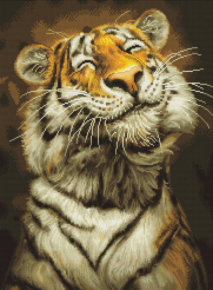 Diamond Painting Smiling Tiger 20" x 27" (50.7cm x 69cm) / Round with 37 Colors including 2 ABs / 44,526