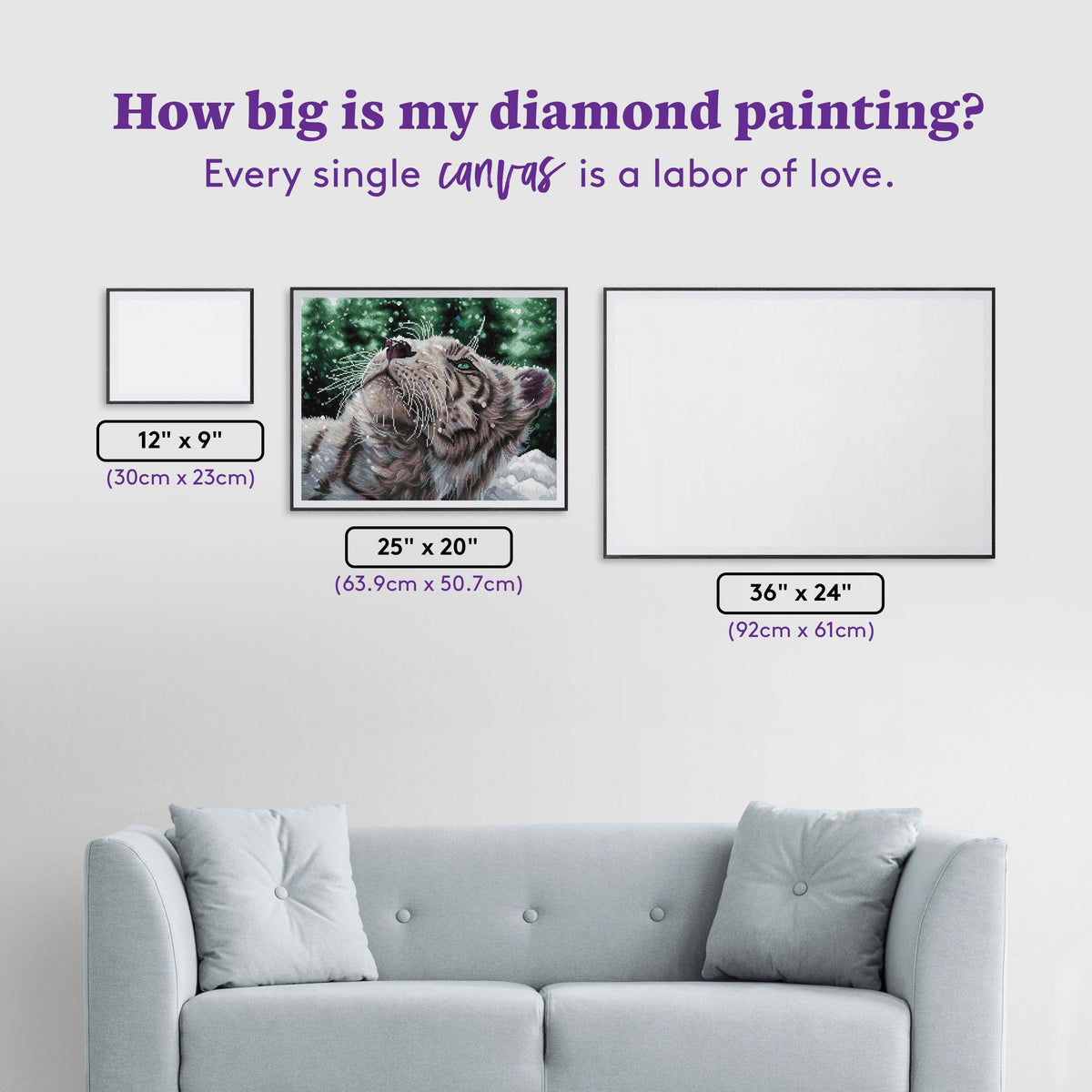 Diamond Painting Snow Tiger 25" x 20" (63.9cm x 50.7cm) / Round With 34 Colors Including 2 ABs / 41,268