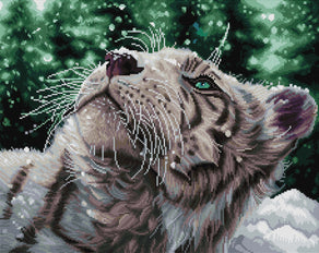 Diamond Painting Snow Tiger 25" x 20" (63.9cm x 50.7cm) / Round With 34 Colors Including 2 ABs / 41,268