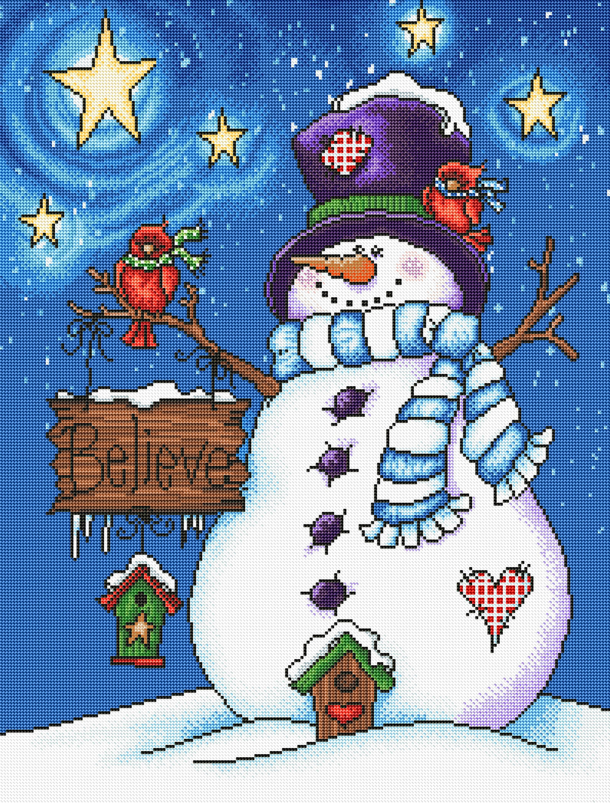 Diamond Painting Snowman Believe 22" x 29″ (56cm x 74cm) / Round with 40 Colors including 5 ABs and 1 Glow-in-the-Dark / 52,138