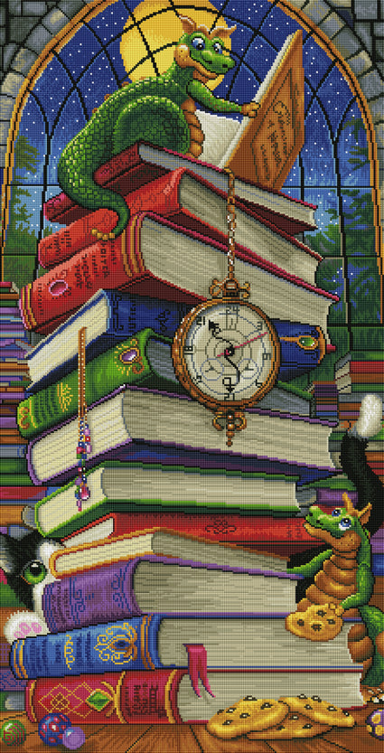 Diamond Painting So Many Books,  So Little Time 22" x 43″ (56cm x 109cm) / Square with 53 Colors including 2 ABs / 95,693