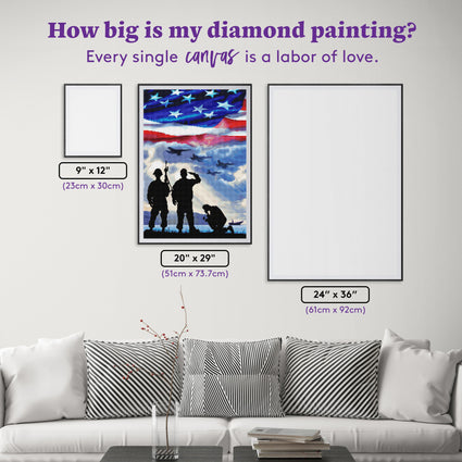 Diamond Painting Soldiers 20" x 29" (51cm x 73.7cm) / Square with 52 Colors including 2 ABs and 1 Glow-in-the-dark diamond and 1 Fairy Dust Diamond / 60,384