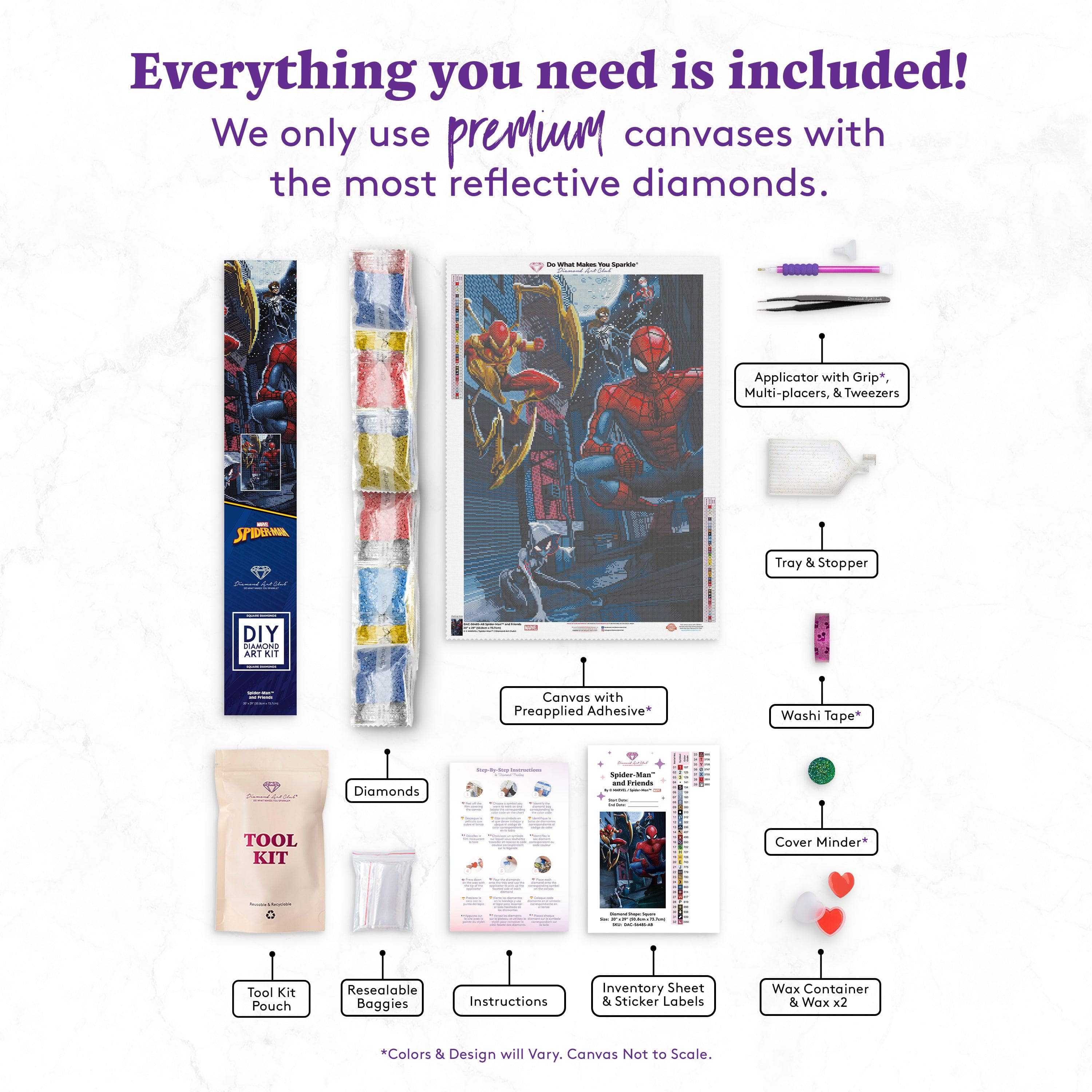 DIAMOND ART CLUB Spider-Man Canvas Diamond Painting Kit, Superhero Diamond  Canvas, Round 5D Diamond Art for Adults and Kids, 13 x 13 (32.8 x 32.8