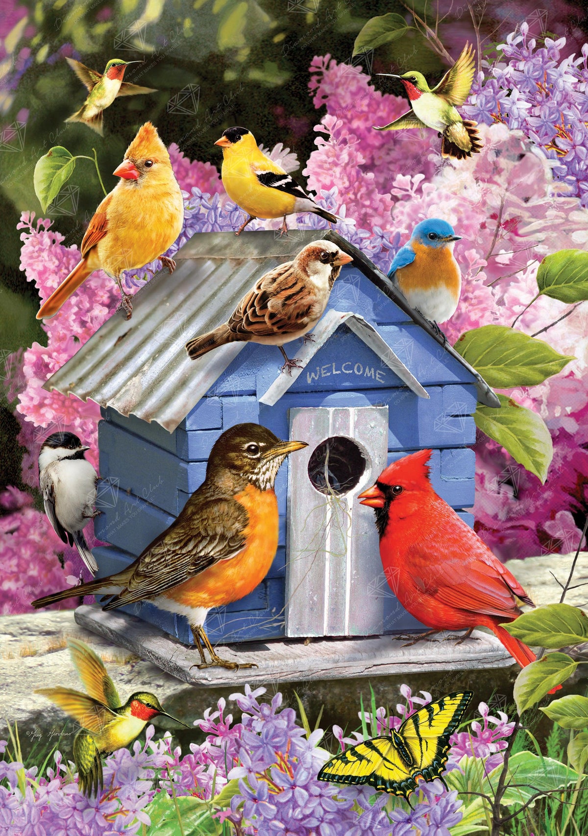 Diamond Painting Spring Birdhouse 23.6" x 33.5" (60cm x 85cm) / Square with 68 Colors including 4 ABs and 2 Fairy Dust Diamonds / 81,840