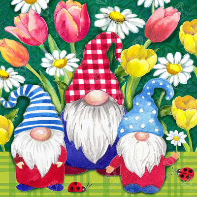 Diamond Painting Spring Garden Gnomes 17" x 17" (42.6cm x 42.6cm) / Round with 43 colors including 4 ABs and 2 Fairy Dust Diamonds / 23,104