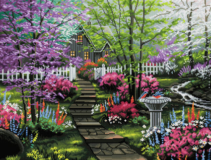 Diamond Painting Springtime Cottage 29" x 22" (74cm x 56cm) / Square with 54 Colors including 5 ABs / 64,532