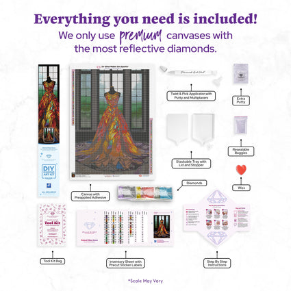 Diamond Painting Stained Glass Gown 22" x 31" (55.8cm x 78.7cm) / Square with 64 Colors including 1 AB and 2 Iridescent Diamonds and 3 Fairy Dust Diamonds / 70,784