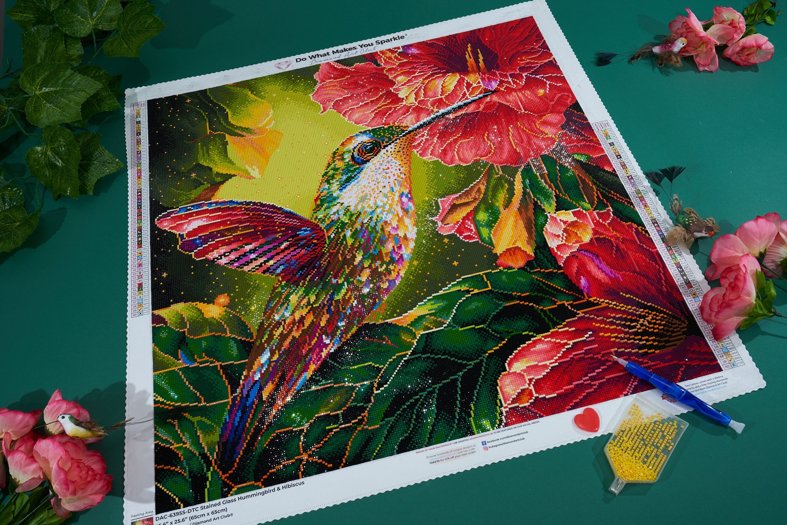 Green Hummingbird Diamond Art Painting Kit, Small Diamond Art Kit