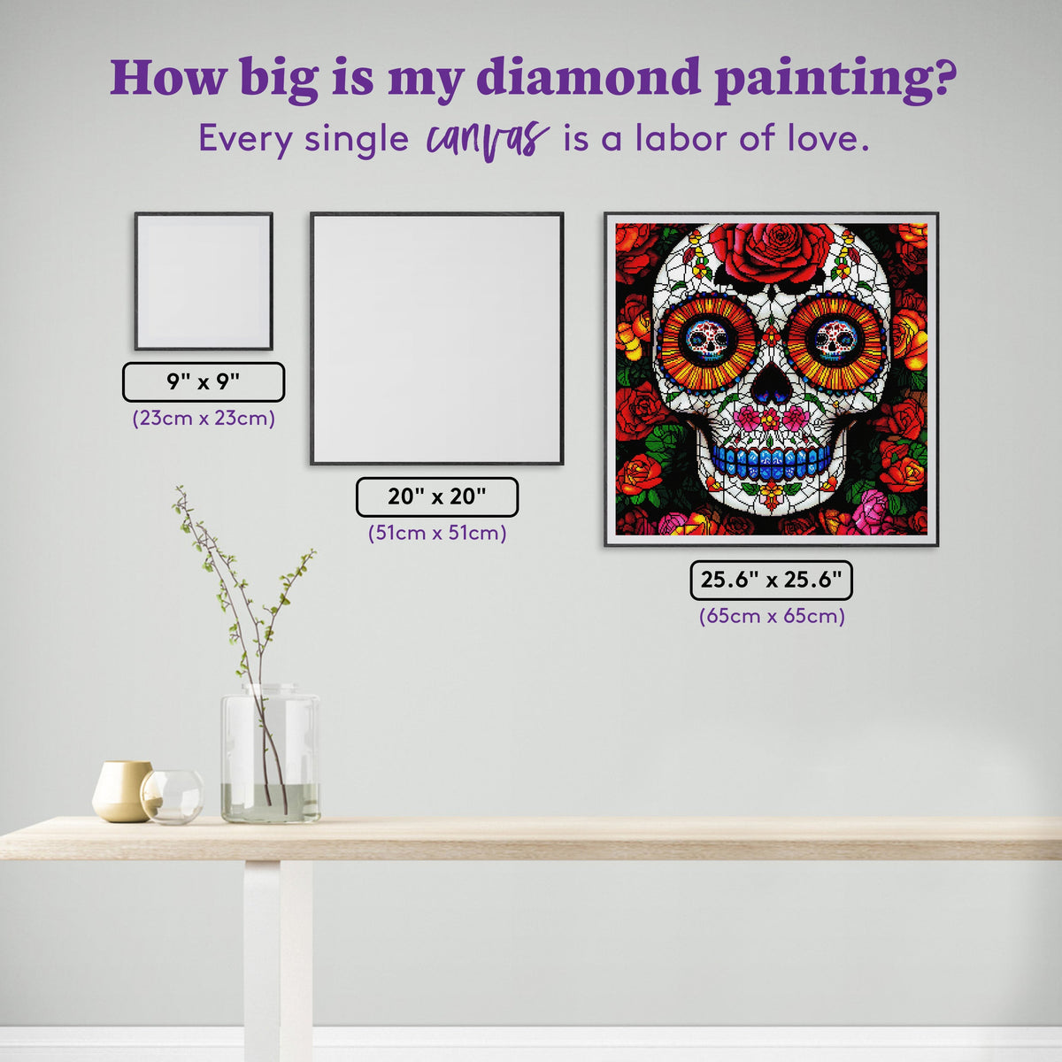 Diamond Painting Stained Glass Sugar Skull 25.6" x 25.6" (65cm x 65cm) / Square with 40 Colors including 5 ABs and 1 Fairy Dust Diamonds / 68,121