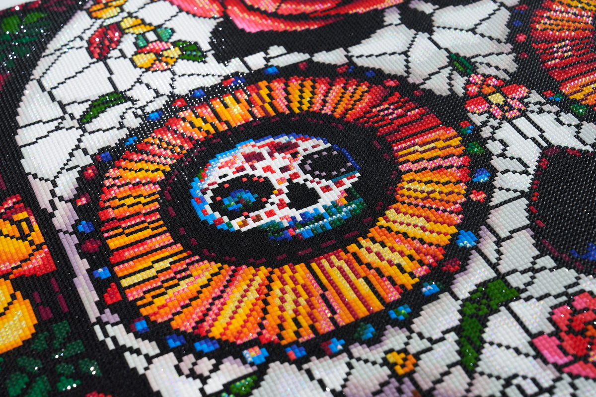 Diamond Painting Stained Glass Sugar Skull 25.6" x 25.6" (65cm x 65cm) / Square with 40 Colors including 5 ABs and 1 Fairy Dust Diamonds / 68,121