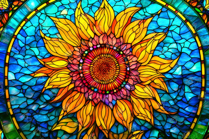 Diamond Painting Stained Glass Sunflower 41.3" x 27.6" (104.8cm x 69.9cm) / Square with 79 Colors including 2 ABs and 2 Iridescent Diamonds and 3 Fairy Dust Diamonds / 118,301