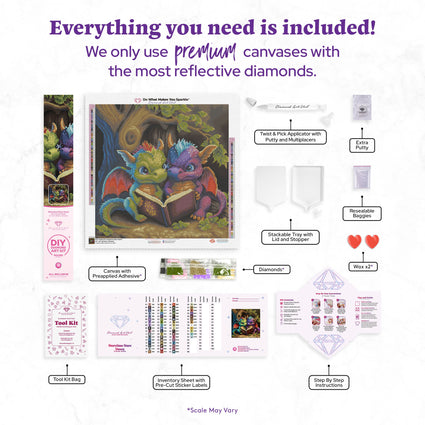 Diamond Painting Storytime Stare Down 22" x 22" (55.6cm x 55.6cm) / Round with 63 Colors including 2 ABs and 1 Electro Diamond and 3 Fairy Dust Diamonds / 40,804