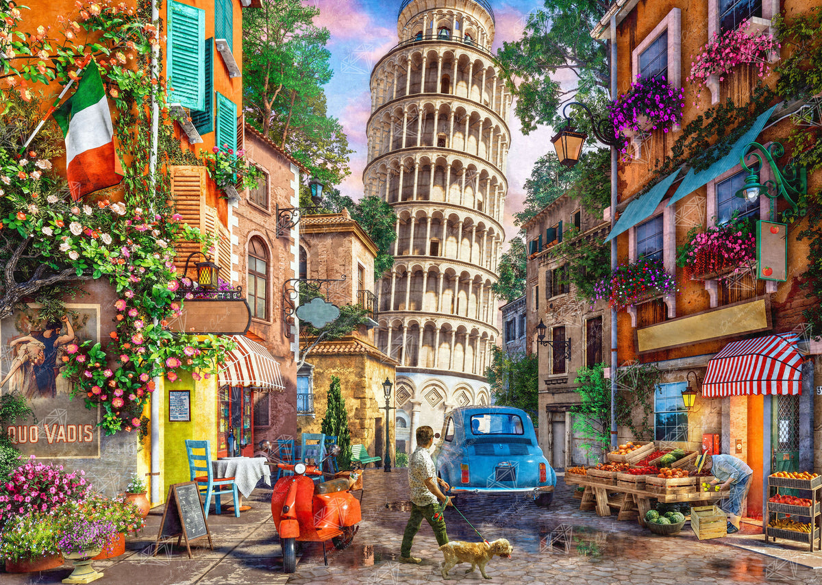 Diamond Painting Streets of Pisa 33.1" x 23.6" (84cm x 60cm) / Square with 73 Colors including 5 ABs / 80,880