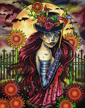 Diamond Painting Sugar Skull Girl 22" x 28" (55.8cm x 70.7cm) / Square with 64 Colors including 5 ABs / 63,616