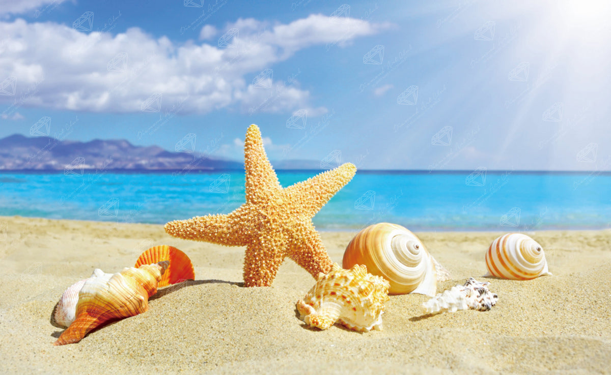 Diamond Painting Summer Beach Starfish 26" x 16″ (66cm x 41cm) / Round with 38 Colors including 2 ABs / 33,696