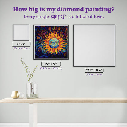 Diamond Painting Sun Face 22" x 22" (55.6cm x 55.6cm) / Round with 40 Colors including 2 ABs and 1 Fairy Dust Diamond / 40,804