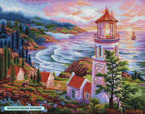 Diamond Painting Sunset at Heceta Head 35" x 27.6" (89cm x 70cm) / Square With 60 Colors Including 4 ABs and 1 Fairy Dust Diamonds / 100,317