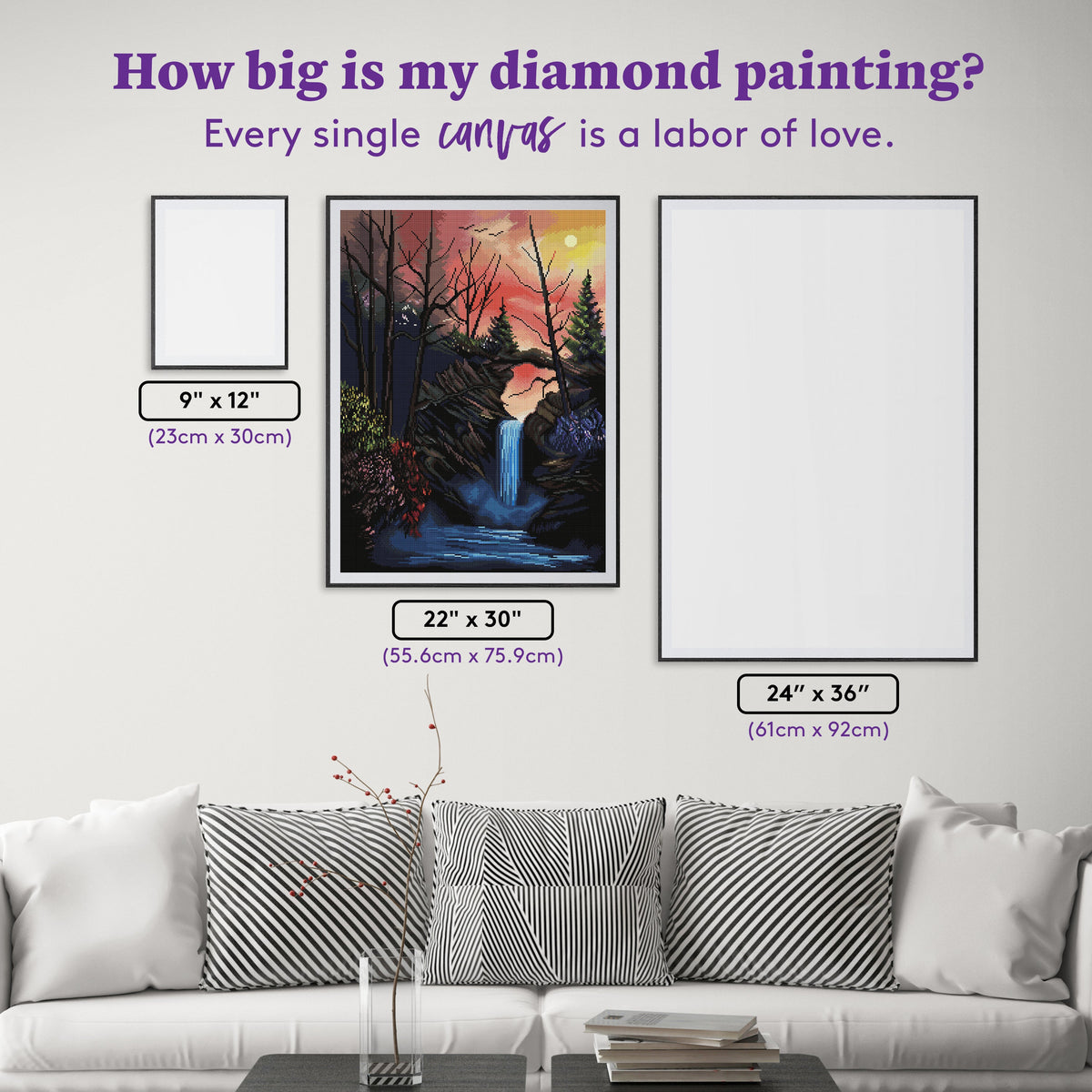 Diamond Painting Sunset Falls 22" x 30" (55.6cm x 75.9cm) / Round with 74 Colors including 2 ABs and 3 Fairy Dust Diamonds / 55,752