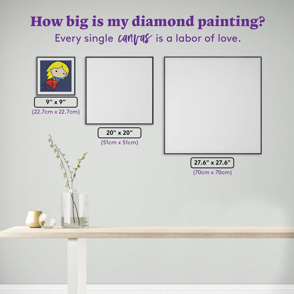 Diamond Painting Supergirl Chibi 9" x 9" (22.7cm x 22.7cm) / Round With 6 Colors including 2 AB Diamonds / 6,561