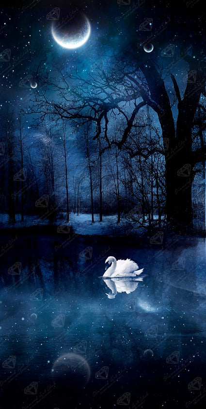 Diamond Painting Swan Lake 21.7" x 42.9" (55cm x 109cm) / Round With 12 Colors including 1 AB / 75,270