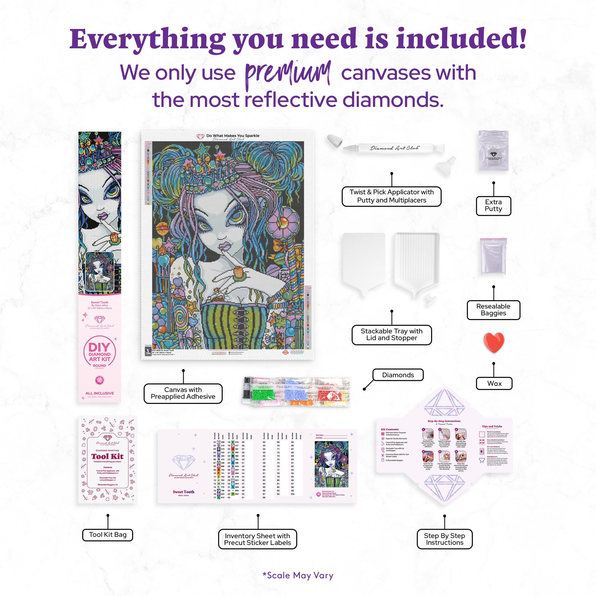 Diamond Painting Sweet Tooth 22" x 30″ (56cm x 76cm) / Round with 33 Colors Including 1 Glow-in-the-Dark / 53,460